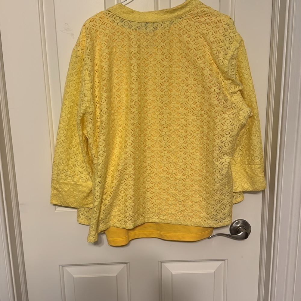 Rebecca Malone Lace Cut Out Cardigan with Matching Yellow Tank Both Sz XL - Picture 4 of 6